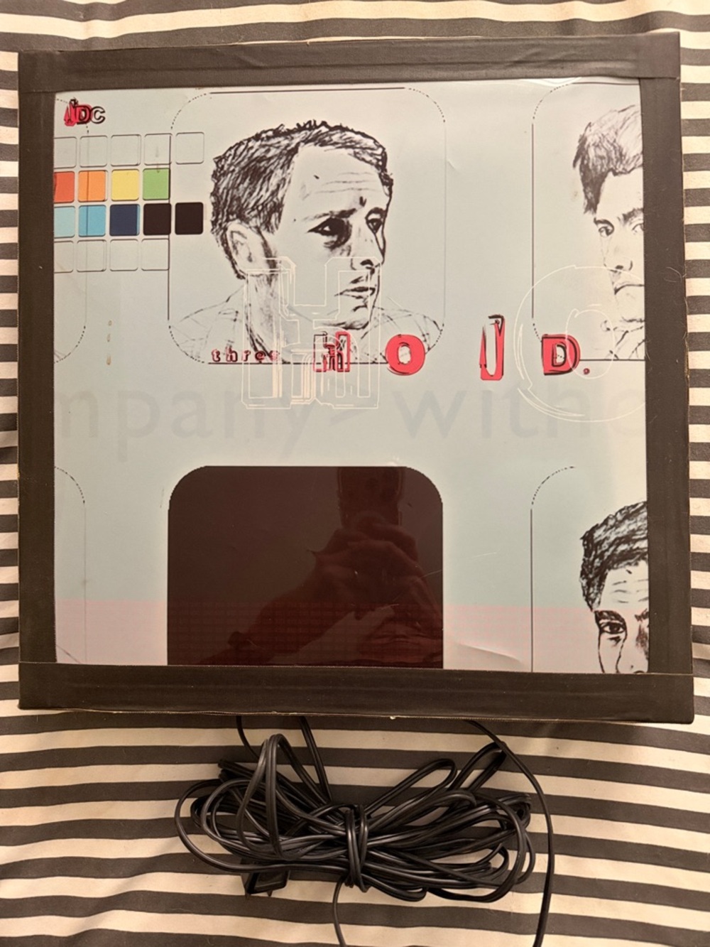 Original Artwork Light Box with Illustrated Face Graphics - Light Blue & Red